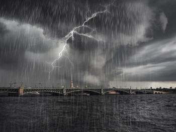 &nbsp; / Neva river in a storm. St. Petersburg. Russia.