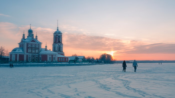 Рождество / рождество, солнце,лед, ярославская область,панорама