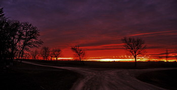 Ещё один уходит день января... / Закат,поле,деревья,небо