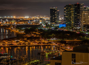  / Night city view over Honolulu, Hawaii