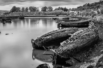 &nbsp; / Shot of the wrecks in the old harbour at Bowling on the Clyde, Scotland