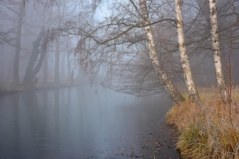 &nbsp; / Der morgendliche Nebel lag so fest über dem Fluss, das er niemals abziehen würde, die Windstille war dabei fast unheimlich