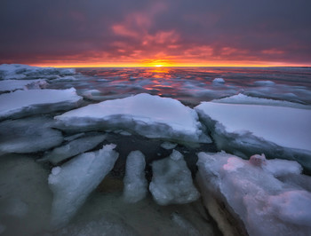Краски Белого моря. / Заливы Белого моря зимой полностью замерзают, но всегда есть граница открытой воды и льда. В таких местах господствуют плавучие льды.
Терский берег, Кольский полуостров, февраль 2020. (Nikon D800 + Nikkor 16-35F4 VR, F11, 1/40s, iso500, 16mm).