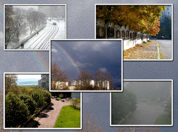 Погода / Вид с балкона: снегопад, листопад, тени, туман, радуга