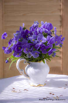 Анютины глазки / Нежные садовые анютины глазки в белом молочнике.
Авторский принт с работы