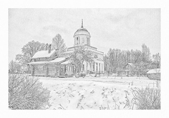 Два храма. / Крестовоздвиженская церковь (1847 г) и часовня (деревянная 2009 г) в Воздвиженском. Подмосковье.