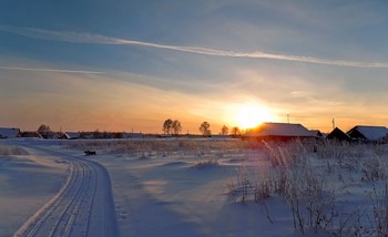 Сельский зимний вечер / Томская область. село