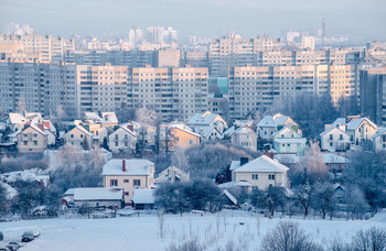 Зимнее утро города / Утро минского микрорайона Юго-Запад и Малиновка