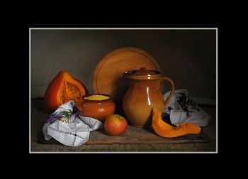 ..... Этюд с пшеном , яблоком и тыквой .... / предметная композиция