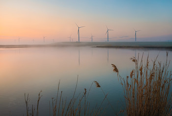 Рассвет в ветропарке / Из серии «Голландский пейзажный мотив». 
Туманный рассвет в ветропарке Кочубеевской ВЭС.
Середина апрель 2021 г.
Из фотопроекта «Открывая Ставрополье».