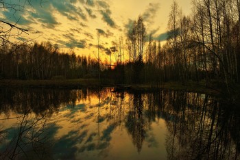 "Как зеркала стоят озера и дышат свежестью ночной..." / "Еще чернеют чащи бора;
 Еще в тени его сырой,
 Как зеркала стоят озера
 И дышат свежестью ночной ..."
 И.Бунин
