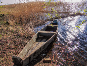 Плоскодонка / лодка на берегу озера
