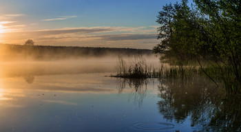 Туман поднимается. / Весеннее, тихое утро на озере Сосновое.
