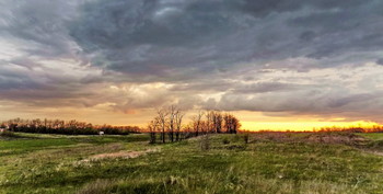 Апрельский закат... / Поле,деревья,небо,облака