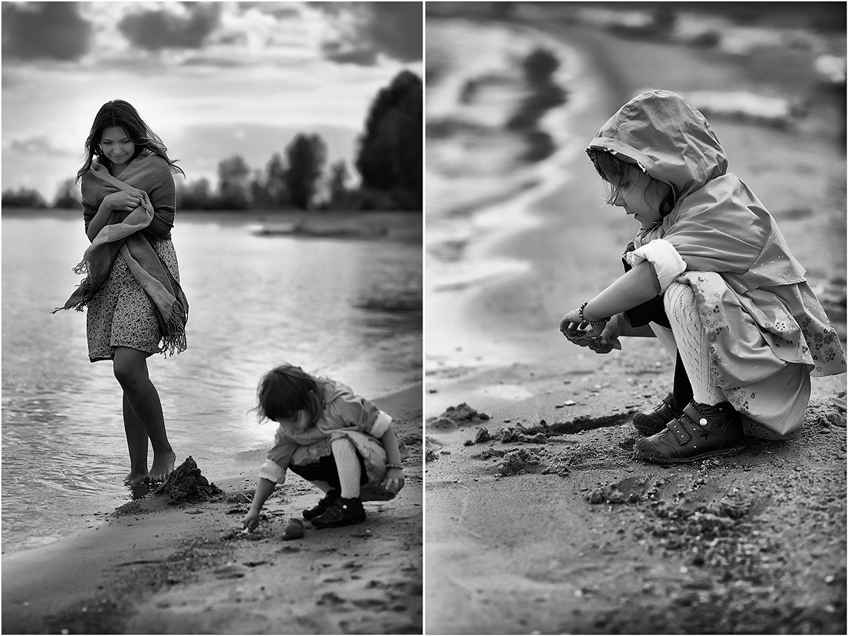 И все таки лето. Фото фотографа жена и дочка на берегу старое фото.