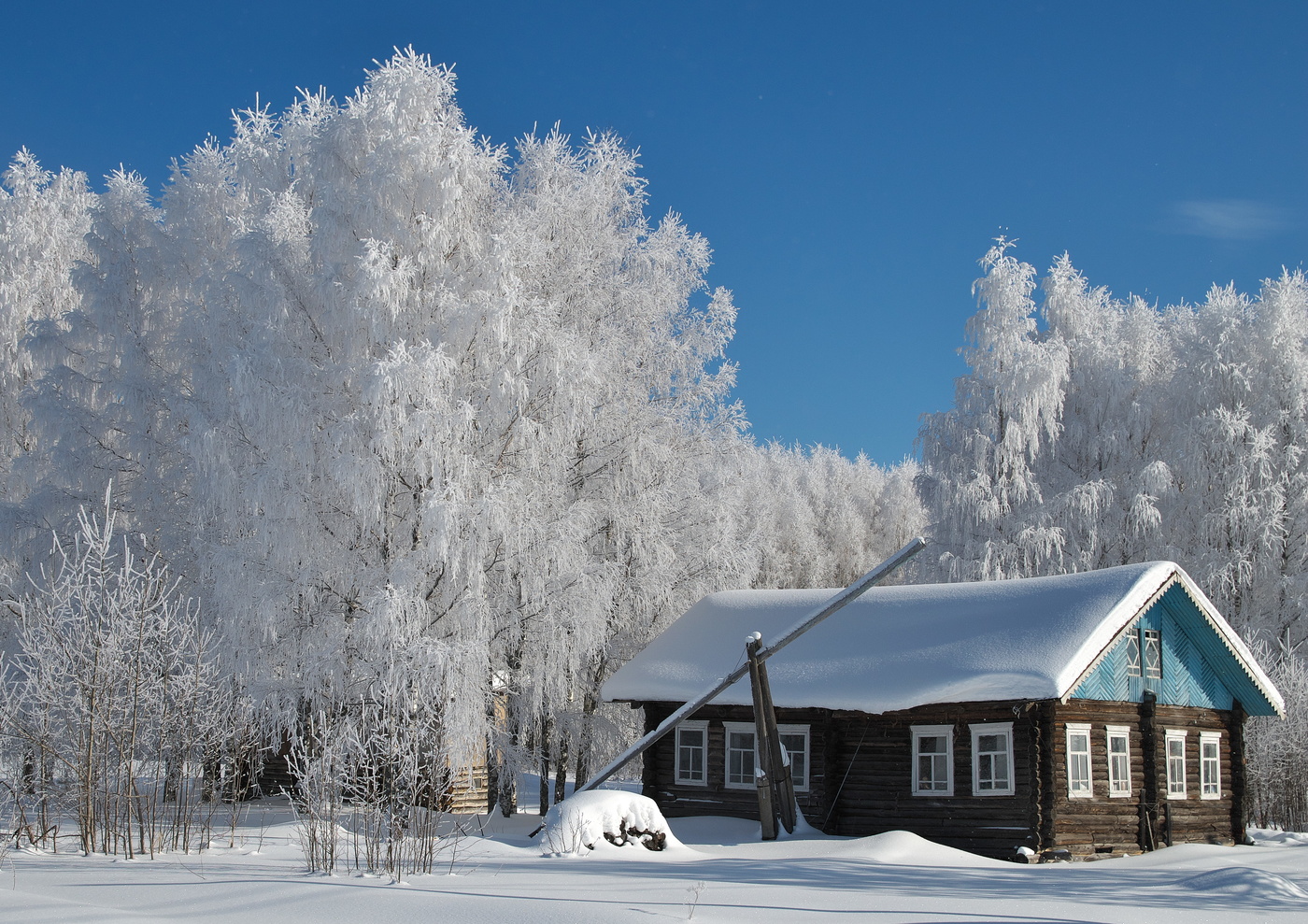русская зима в деревне