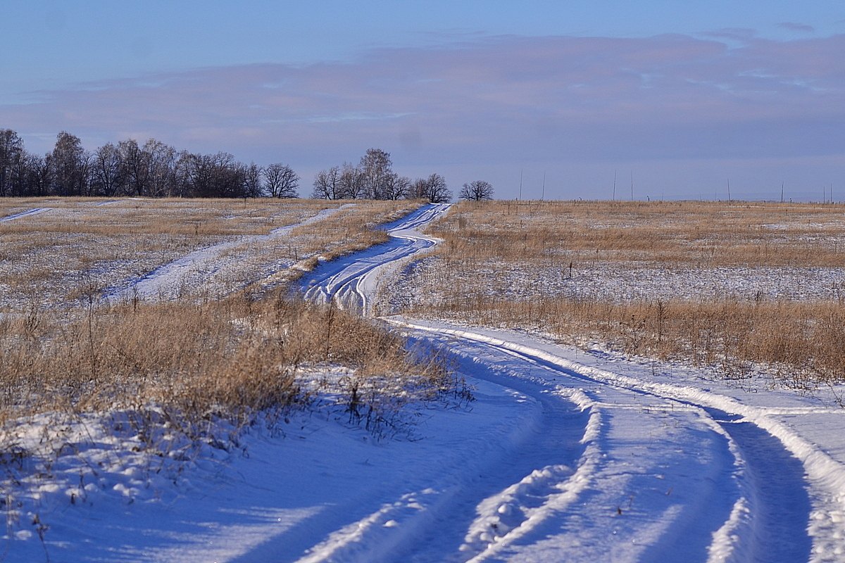 в снежном поле по дороге. зима дорога. зимнее небо. снежное поле. заснеженная дорога.